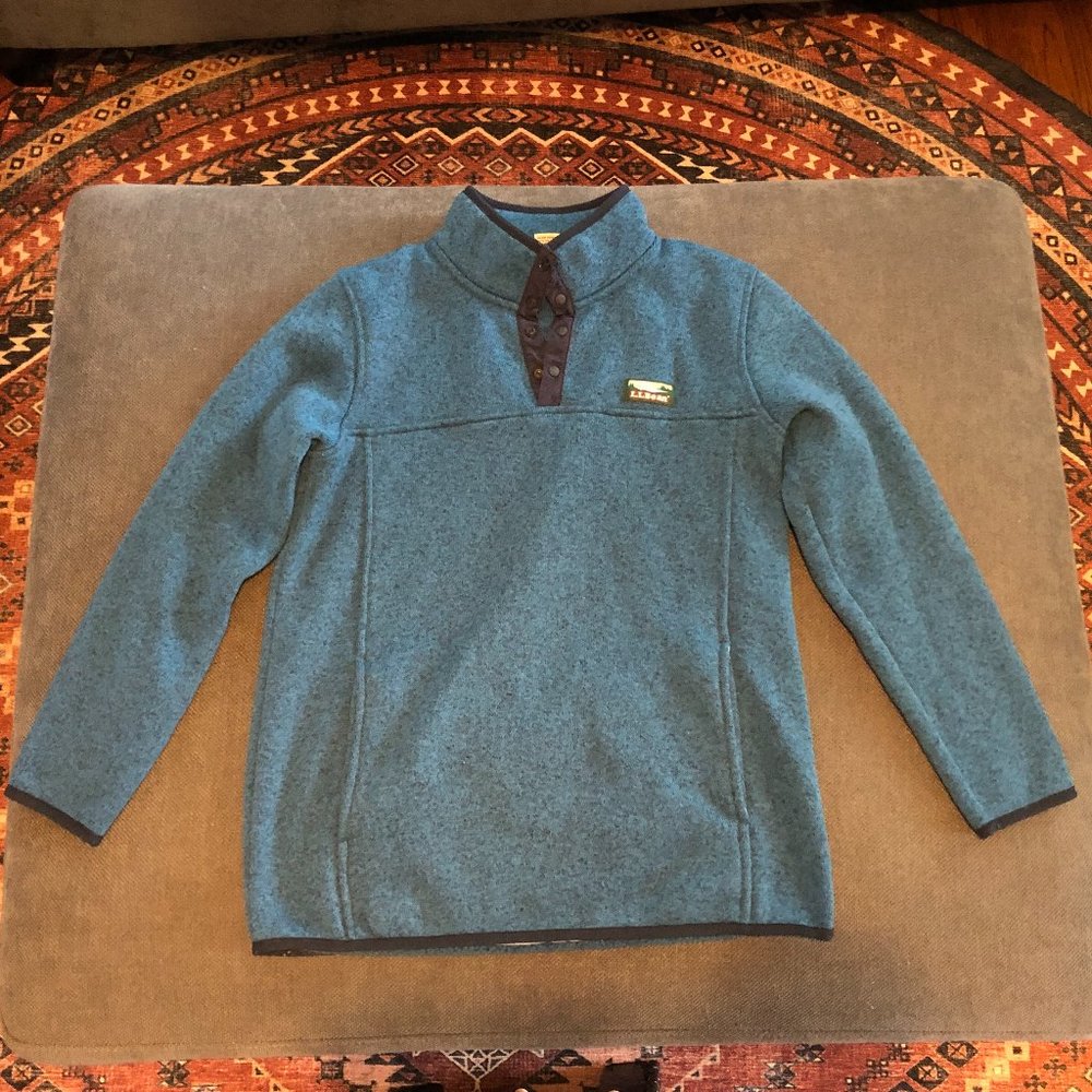 L.L. BEAN • Kid’s Sweater Fleece, Pullover Snap Button Blue Size X-Large (XL 18)